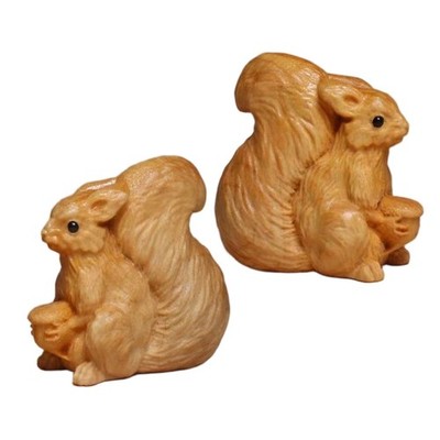 2 Pcs Carved Wood Animals Small Figurines for Crafts Carving Handcraft