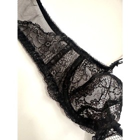 Agent Provocateur Black Lace Balconette Bra 32B Sheer Fishnet Bow Sexy