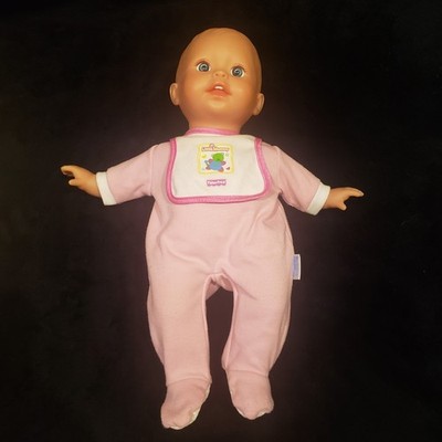 Fisher-Price Little Mommy Baby Doll 2001 14'' Pink Sleeper White Bib Blue Eyes