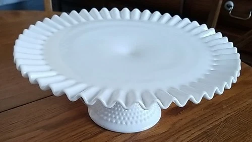 Fenton White Milk Glass Cake Stand Plate 13" Vtg