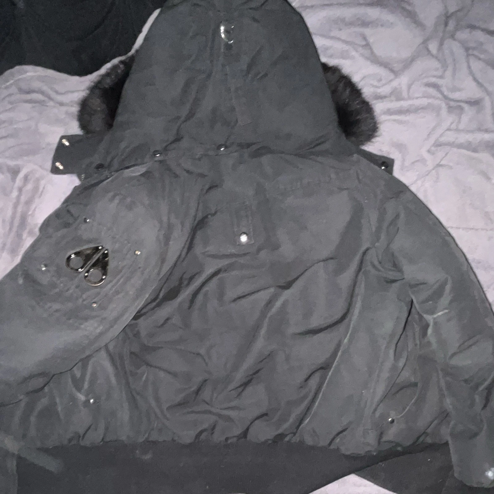 Moose Knuckles Men's Black Down Puffer Jacket Hooded Fur Trim Size L - product detail image 5