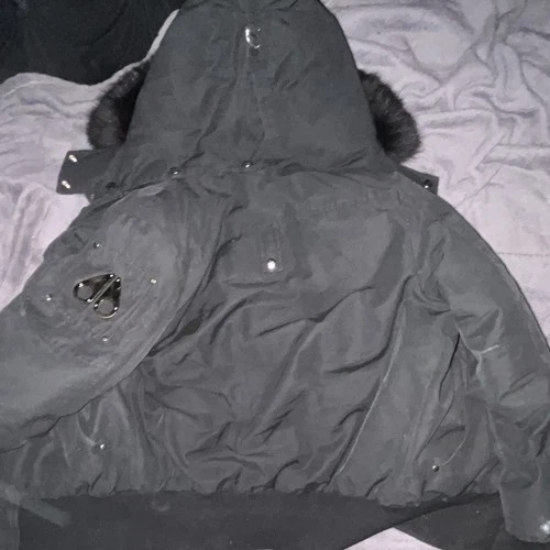 Moose Knuckles Men's Black Down Puffer Jacket Hooded Fur Trim Size L image 5