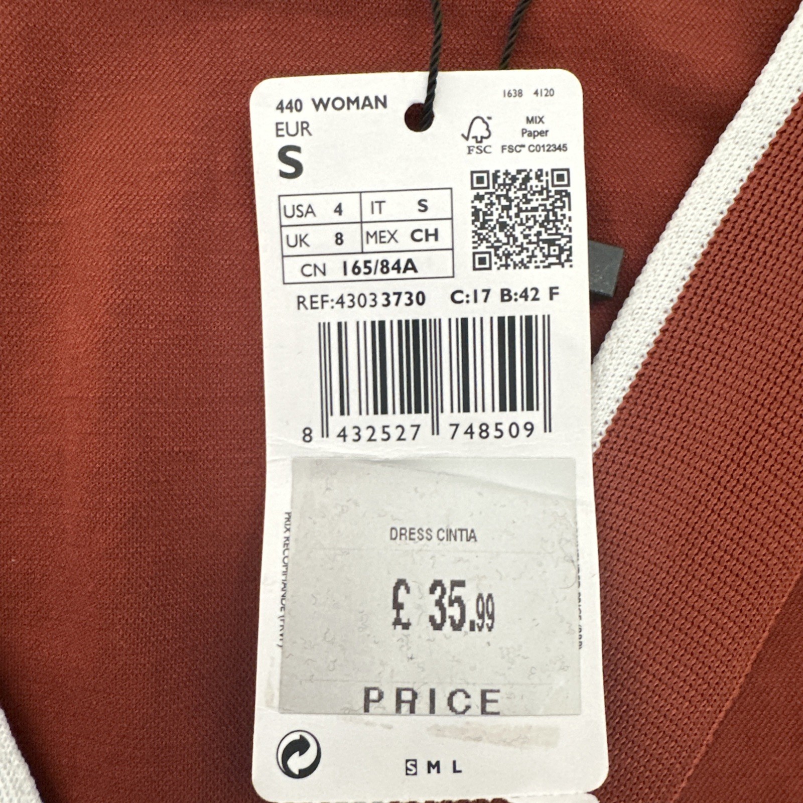 Mango Wrap Dress Women's Copper Brown Size UK 8 SMALL Knee High Belted thumbnail 8