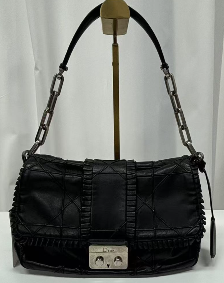 Christian Dior Black Silver New Rock Cannage Sitiching Leather Shoulder bag