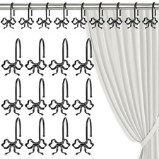 12 Pack Elegant Bow Shower Curtain Hooks, Black Metal Rustproof Decorative Sh...