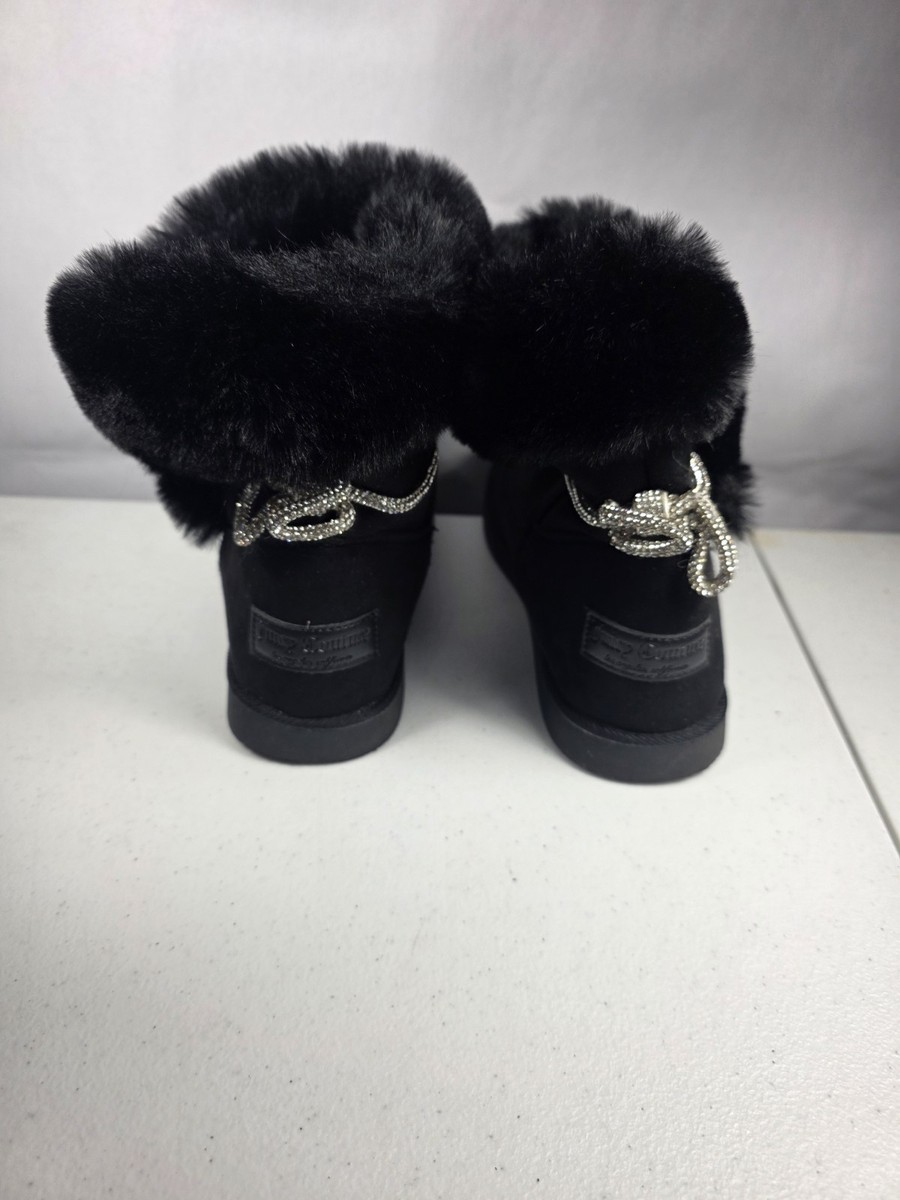 Juicy Couture Ken Black Faux Fur Rhinestone Bow Boots 9 | eBay