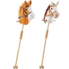 Hobby Horse Steckenpferd Holz Kinder Spielzeug Rollen Plüschkopf Handgriff