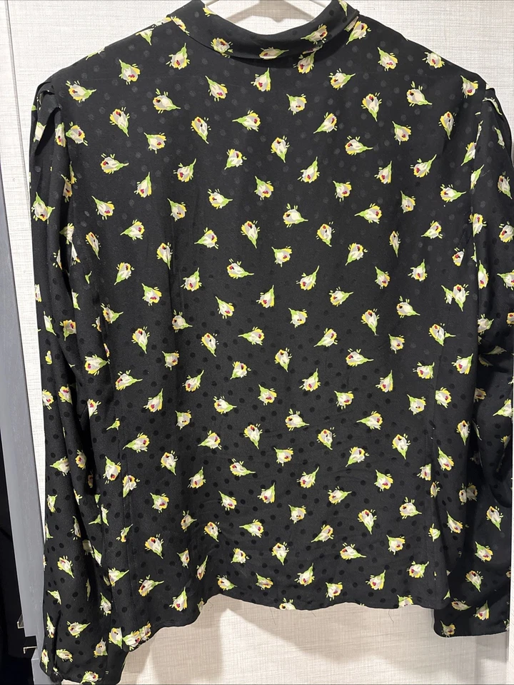 Blusa para mujer Emanuel Ungaro Ter talla 10 negra seda romántica floral corbata Foto 2 de 4
