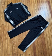 Vintage Y2K Adidas Trefoil Firebird Tracksuit Set Black Jacket Size Large