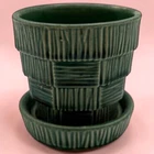 Vintage McCoy Basketweave Planter + Attached Saucer Flower Pot Lines USA 3" H