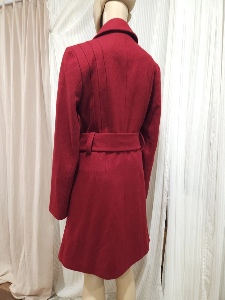 RW&CO Elegant 60%Wool-Blend Tailored Pleats Wide Belt Red Coat - Image 4 of 4