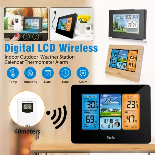 Digital LCD Indoor & Outdoor Weather Station Clock Calendar Thermometer Wireless - Picture 3 of 16