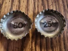 Lot of 2 Vintage Coca Cola Redemption Bottle Caps 50 Cents and 25 Cents