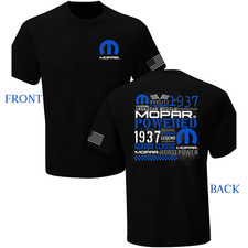 Mopar 1937 Logo Rally Stripe Short Sleeve Cotton T-shirt Black Official Licensed