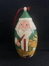 Vtg Wooden Santa Claus Box Christmas Ornament Reindeer North Pole Hand Painted