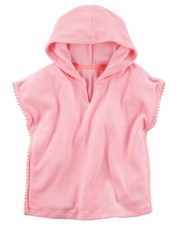 Carters Girls Swimsuit Cover Up Pink Pom Pom Terry Toddler 4 5 4/5 Hooded NWT