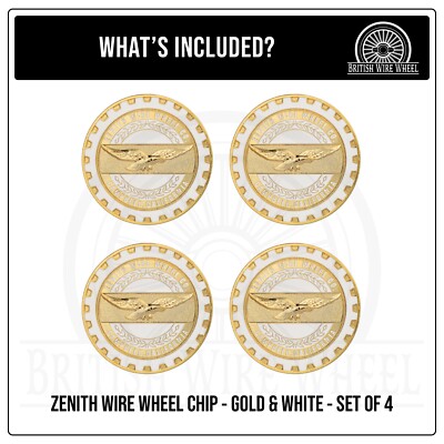 Zenith Gold & White Metal Wire Wheel Chip Emblems | 2.25 Zenith Gold & White Metal Wire Wheel Chip Emblems | 2.25