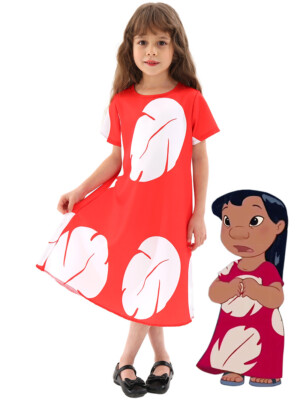 Kids Lilo Dress Girls Long Dress with Leaf Printed Summer Hawaiian Beach  Dress | eBay