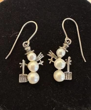 Vintage Silpada Sterling Silver Freshwater Pearl Snowman Pierced Earrings