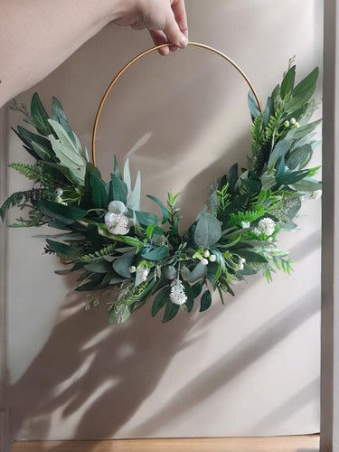 Handmade Door Fall Wreath autumn green eucalyptus eucaliptus foliage gold hoop - Picture 5 of 6