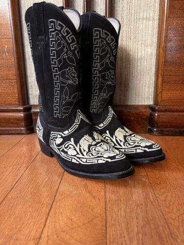 Vintage Padilla Suede Americana Western Horse Embroidered Cowboy Boots - Afbeelding 1 van 12
