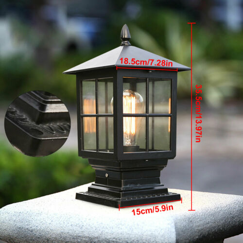 Outdoor Lamp Post Light Fixture Vintage Black Lantern Garden Gate Column Light