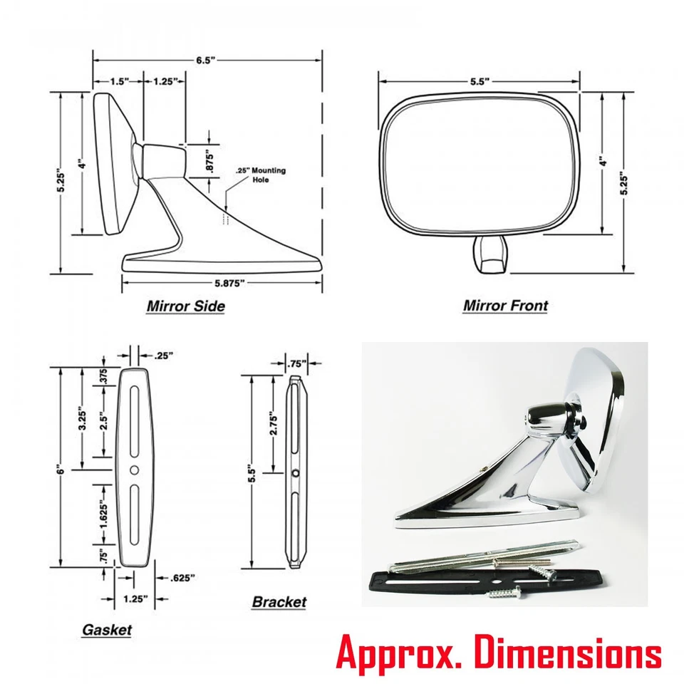 Ford Mustang Ford T5 1965–1973 Ford Falcon 1960 Chrome Square Door Side Mirrors Foto 3 de 4