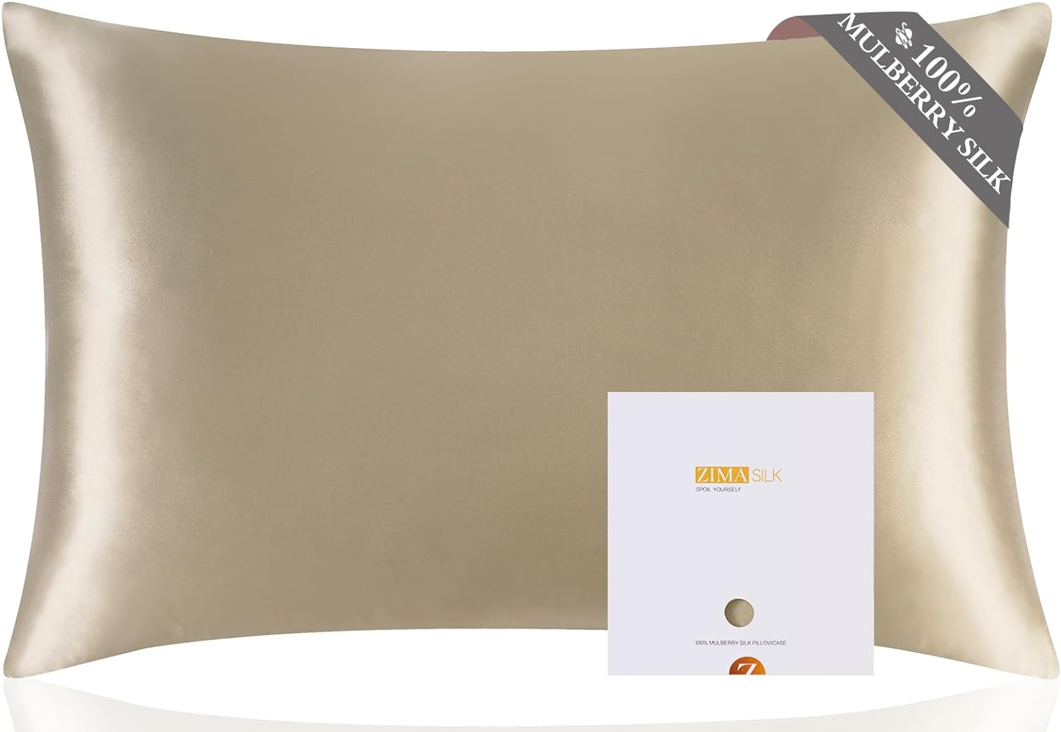 100% Pure Mulberry Silk Pillowcase, Queen 20''X30'', Taupe, 1Pc