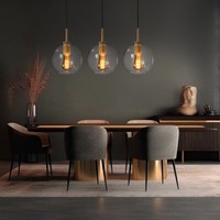 HäNgelampe Pendelleuchte HäNgeleuchte 3 Flammig Glasschirme Messing Klar H 120Cm
