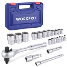 WORKPRO 22PC Socket Set 3-in-1 Ratchet Handle 1/4" 3/8" 1/2" Drive Socket Wrench
