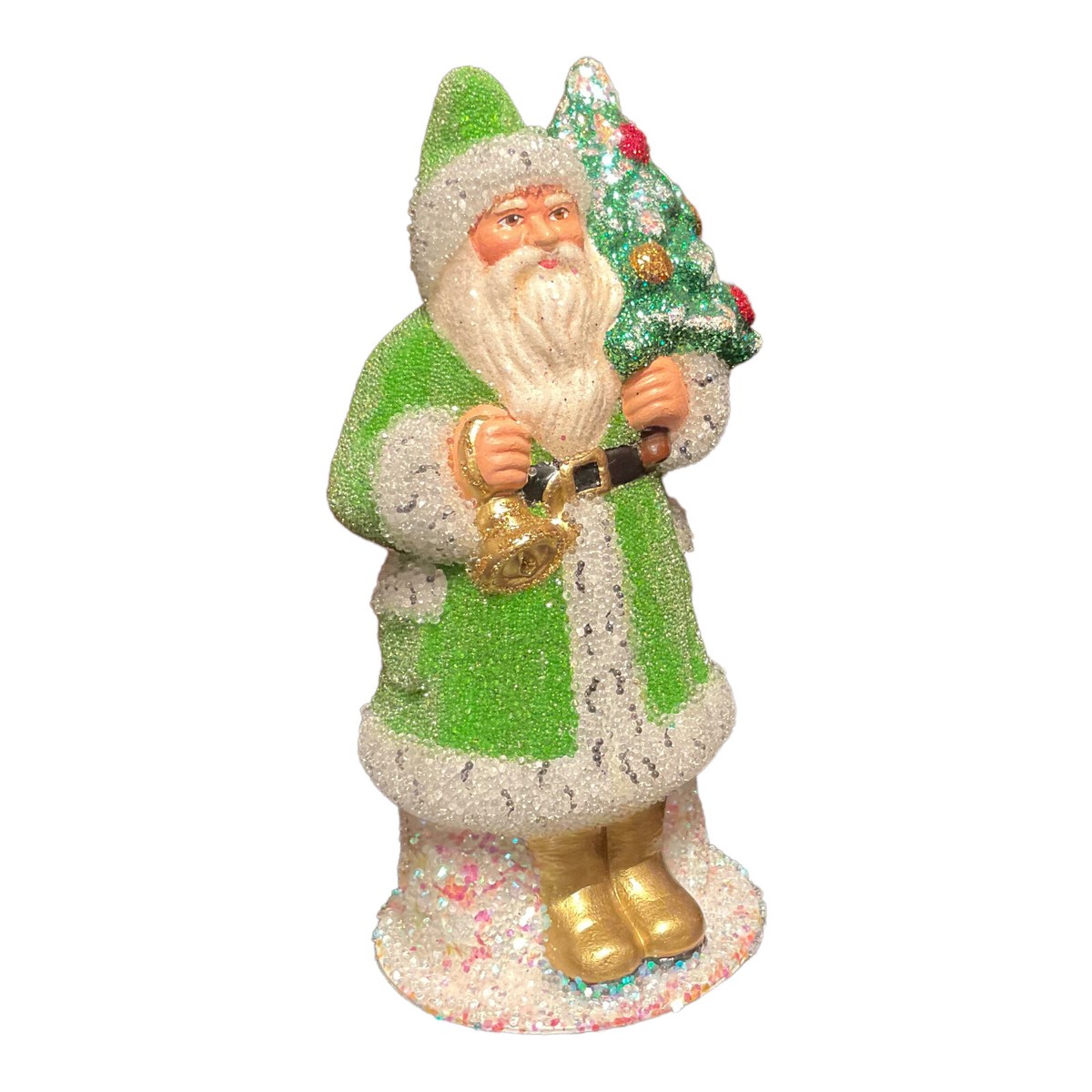 Ino Schaller Green Beaded Santa German Christmas Paper Mache Candy