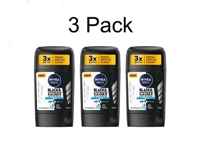 3x Men Stick Antiperspirant NIVEA BLACK & WHITE FRESH, 50 ml / 1.7 fl oz