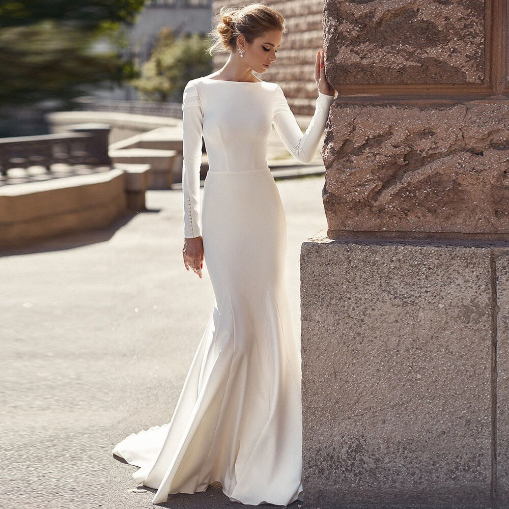 muslim mermaid wedding dress Haneen Modest Mermaid Wedding Dress With Removable Train: Long Sleeve Muslim Bridal Gown