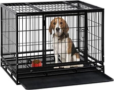 Dog Crate Cage 36"/42"/48" Dog Kennel Pet Playpen Plastic Tray Double Doors