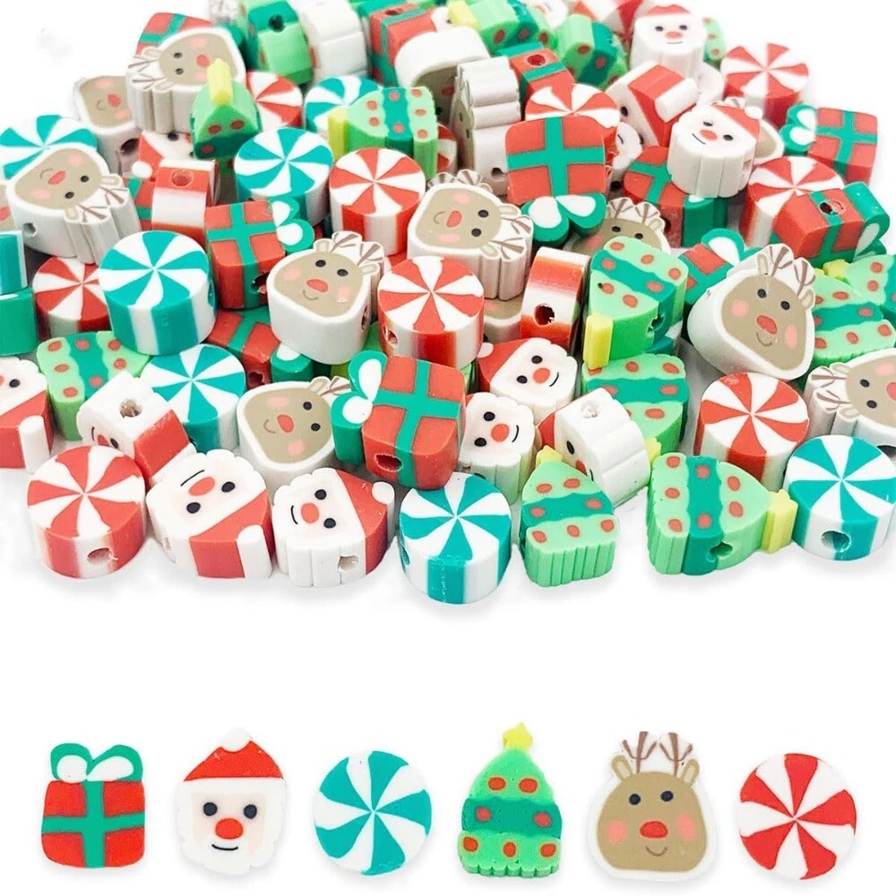 100 PCS Christmas Christmas Clay Beads 10MM Clay Bead Bracelet Charms  Bracelet