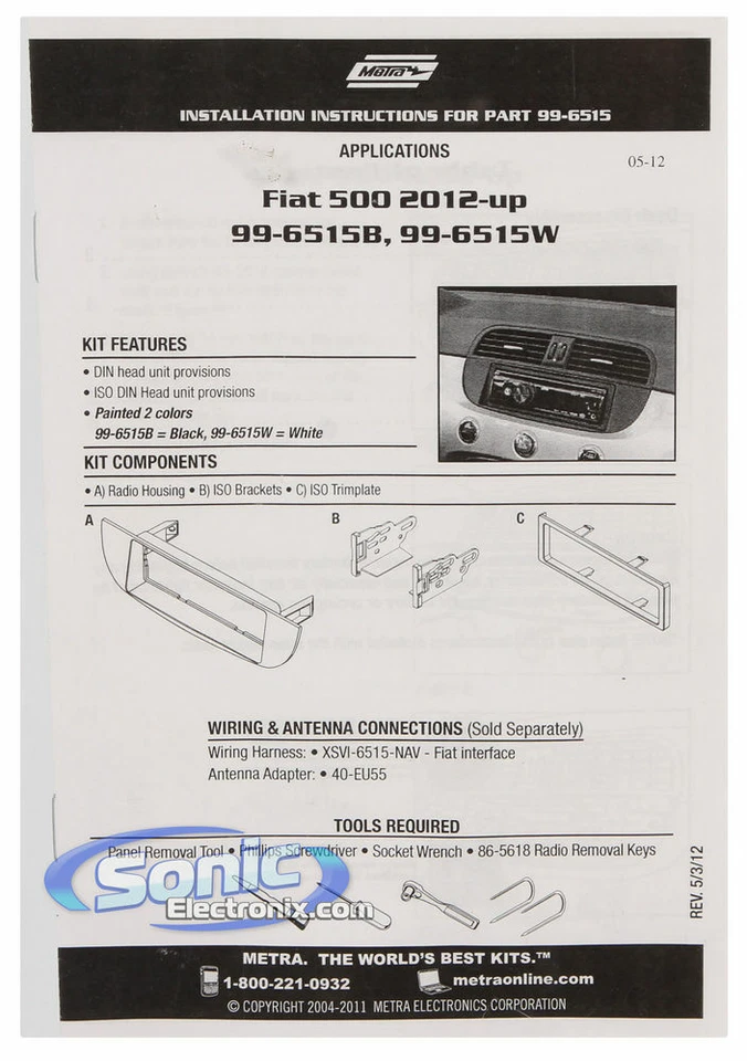 Kit de instalación de tablero DIN único Metra 99-6515B para Fiat 500 2012-up Foto 2 de 2