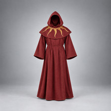 Medieval Hooded Robe Fantasy Wizard Cloak Gold Embroidered LARP Costume Mage Out