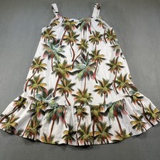 Banana Bay Dress Womens Large White Palm Trees Ruffle Hem Summer Vacation Beach
