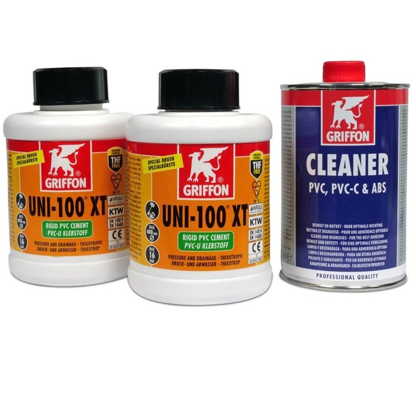Mega Spar-Set Griffon Pvc Kleber Uni 100XT 500Ml Thf Frei Reiniger Cleaner 500Ml-image