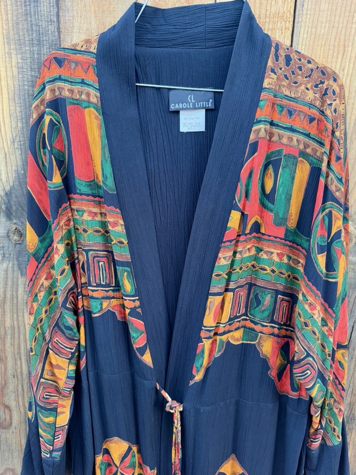 Bata chaqueta plumero kimono vintage Carole Little Boho - estampado étnico Foto 2 de 4