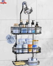 OMAIRA Shower Caddy Hanging with Soap Scrub Holder, Stainless Steel Adjustable N