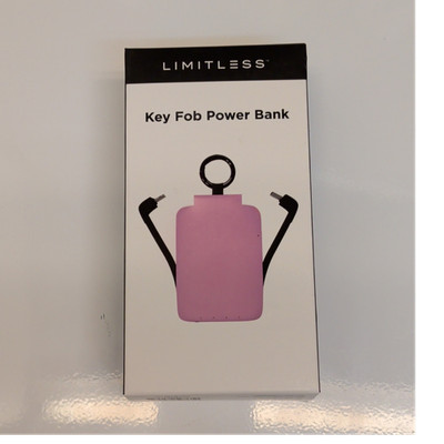 Limitless Key Fob Power Bank Pink 2000mAh Flashlight Carabiner 36'' USB-C Cable