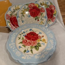 Pioneer Woman Stoneware Sweet Rose Floral Plates/ 3 Dinner 11” And 3 Salad 9”