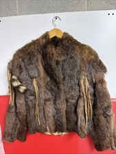 VTG 1980s RABBIT FUR COAT RACOON TAIL TRAPPER...