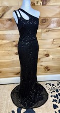 Ieena Mac Duggal black sequin strappy one-shoulder column gown Women’s 2 PROM!