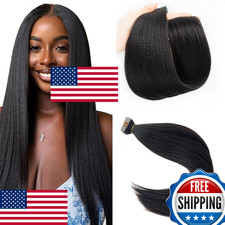 Yaki Straight Human Hair Tape Extensions Natural Black 22 Inch 50g for Women