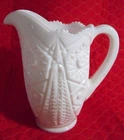 Vintage Kemple/ Valtec 8" tall Milk Glass Pitcher Stars & Buttons Pattern