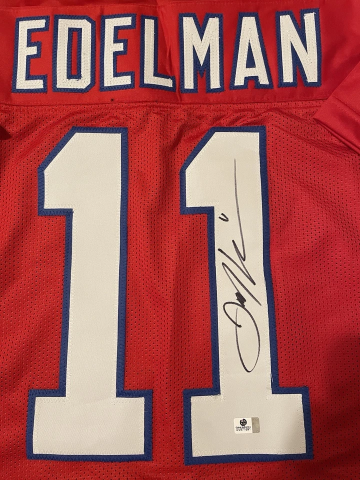 JULIAN EDELMAN JE11 New England Patriots SIGNED Red NFL CUSTOM JERSEY COA Auto - Image 3 of 4
