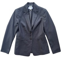 Calvin Klein Women s 6 Black Gray Pinstripe Notch Lapel 2 Buttons Stretch Blazer