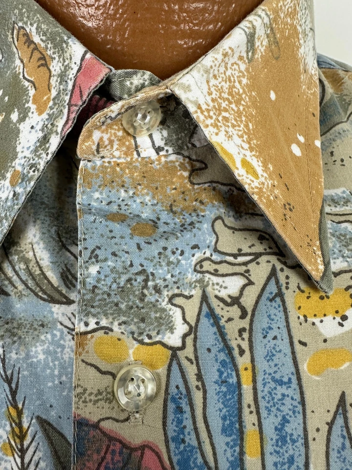 Camisa Hawaiana De Colección Años 80 Hombres M Cuadrada Abstracta Coral Peces Algas Colorido Surf Foto 4 de 4